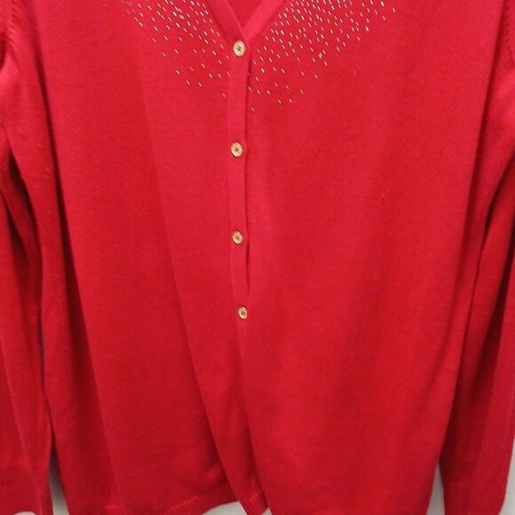 Calvin Klein Red Gold Dots Logo V-neck Gold Button Up Cardigan Sweater XL - Picture 8 of 16